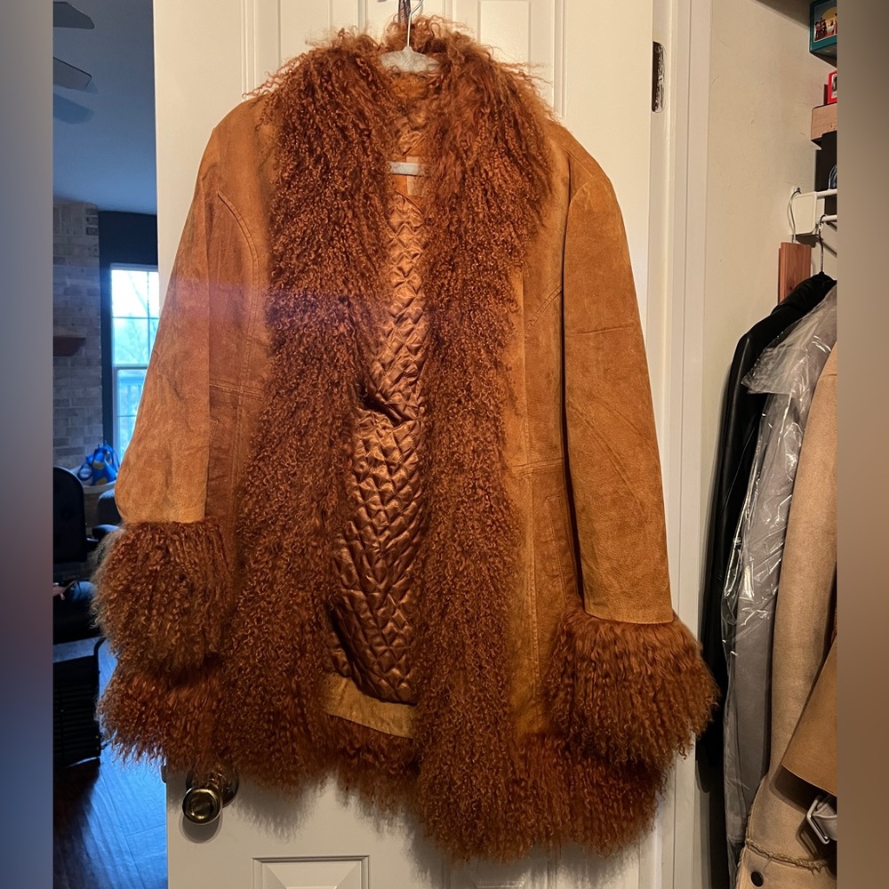 Mongolian fur trim penny lane afghan coat